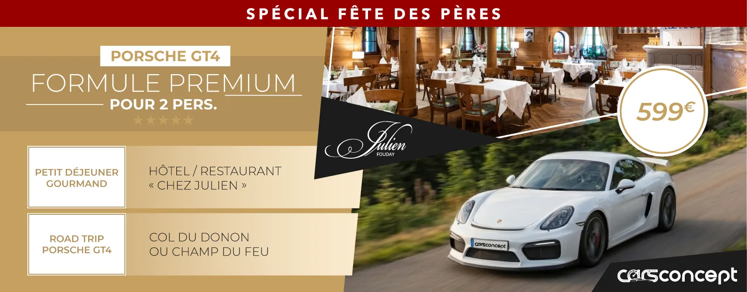offre spéciale fête des pères : petit-déjeuner + road trip Porsche GT4